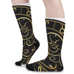 Gold And Black Aries Sign Print Long Socks