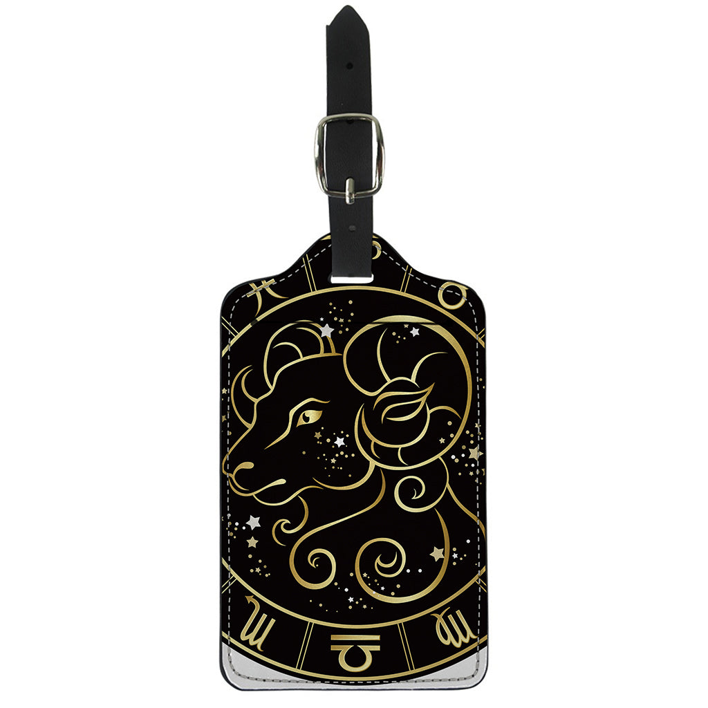 Gold And Black Aries Sign Print Luggage Tag