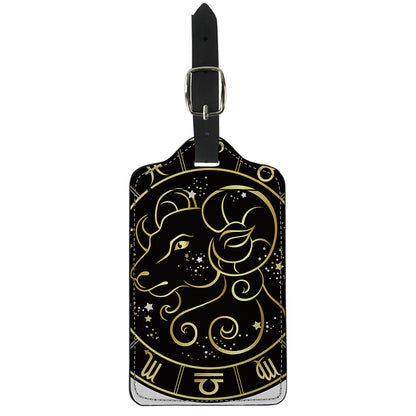 Gold And Black Aries Sign Print Luggage Tag