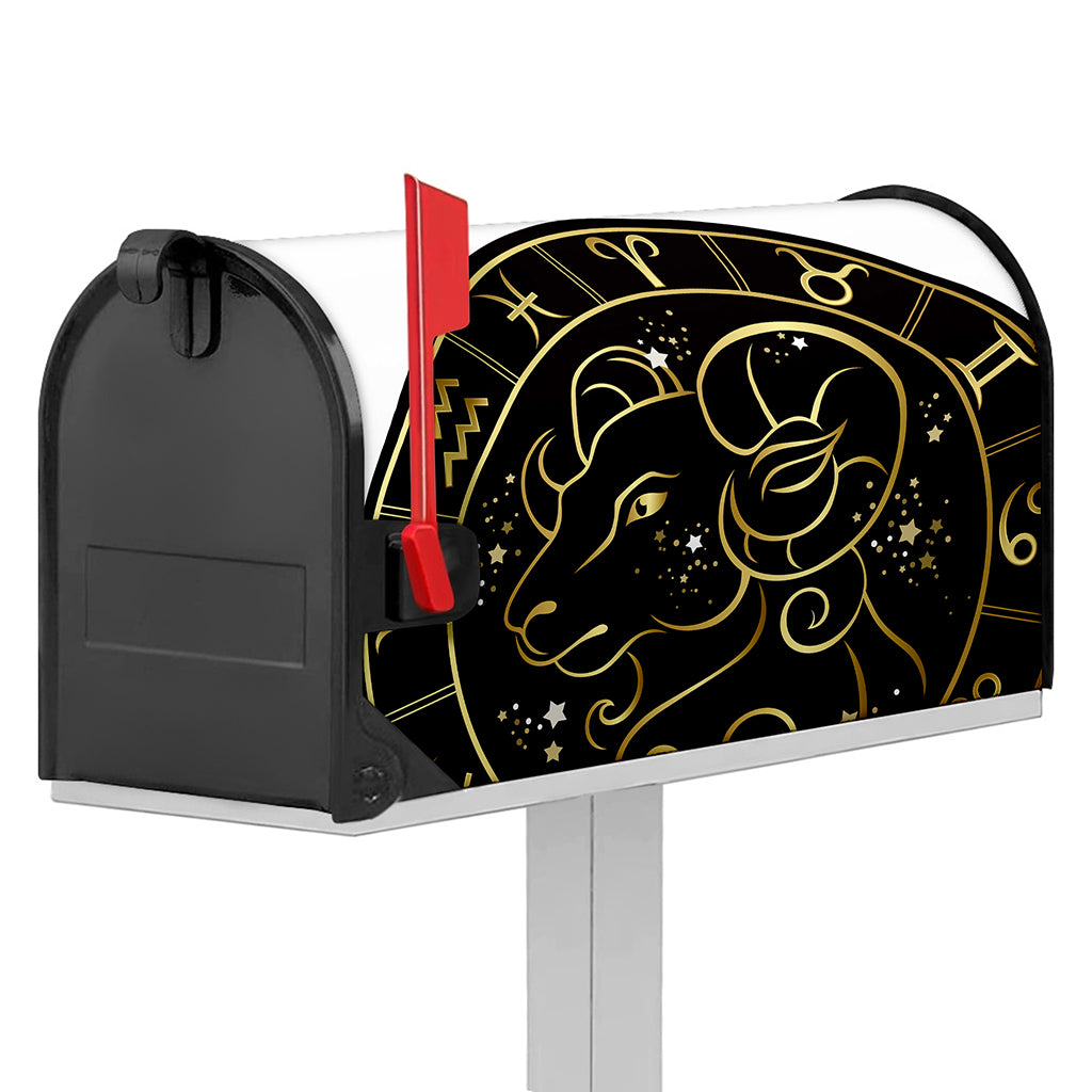 Gold And Black Aries Sign Print Mailbox Cover