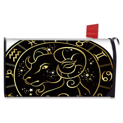 Gold And Black Aries Sign Print Mailbox Cover