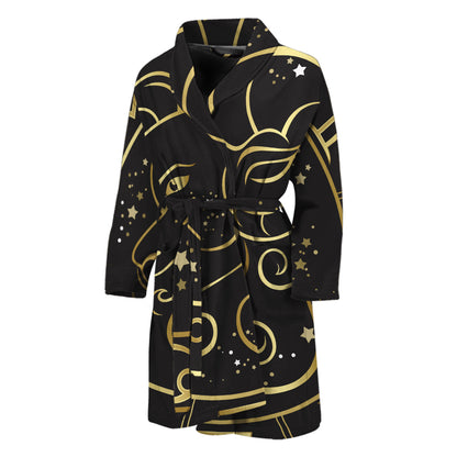 Gold And Black Aries Sign Print Men's Bathrobe