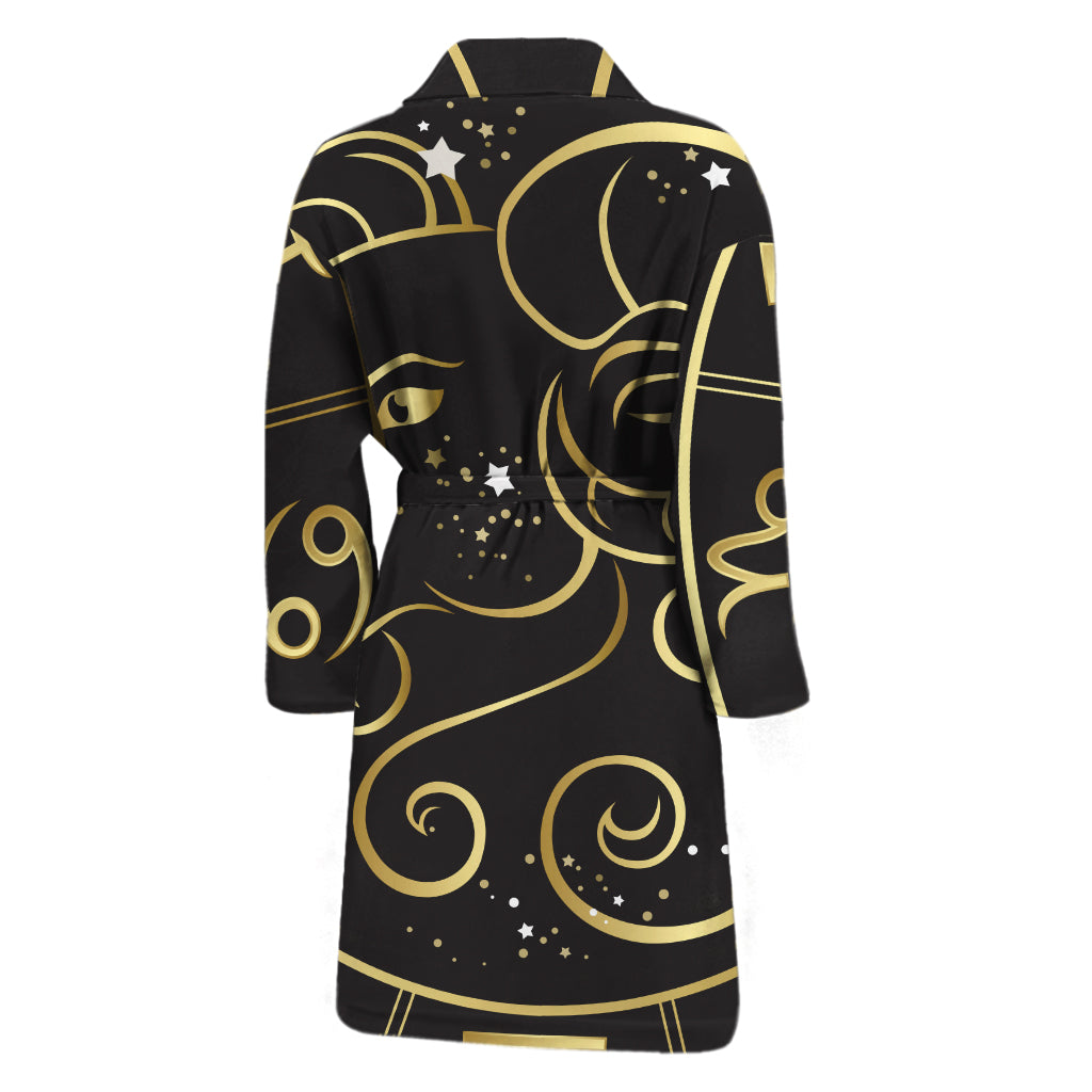 Gold And Black Aries Sign Print Men's Bathrobe