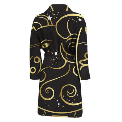 Gold And Black Aries Sign Print Men's Bathrobe