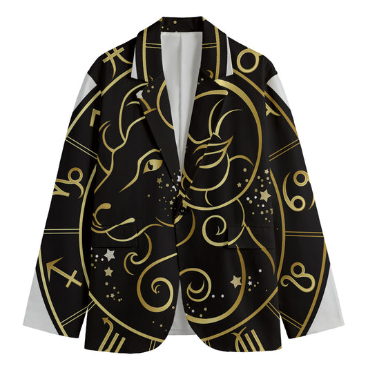 Gold And Black Aries Sign Print Men's Blazer