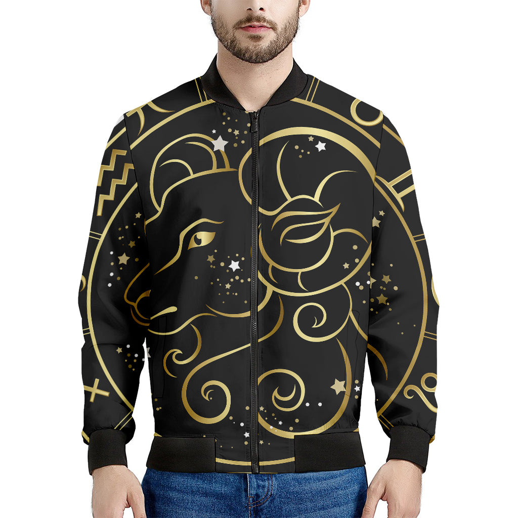 Gold And Black Aries Sign Print Men's Bomber Jacket