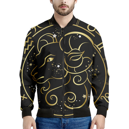 Gold And Black Aries Sign Print Men's Bomber Jacket