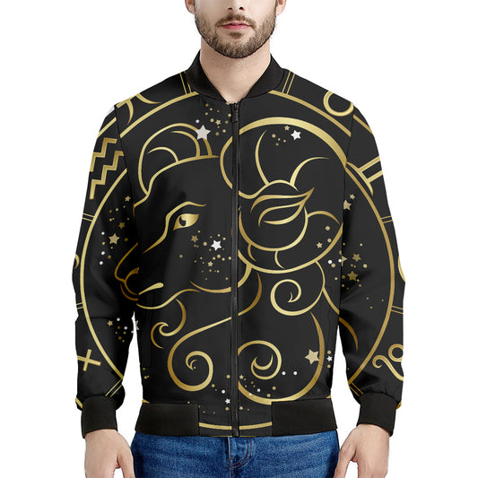 Gold And Black Aries Sign Print Men's Bomber Jacket