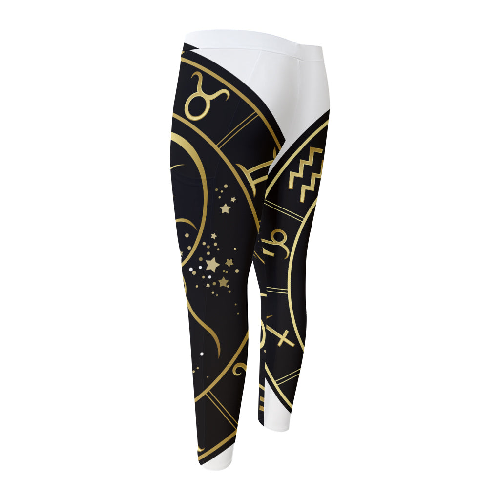 Gold And Black Aries Sign Print Men's Compression Pants