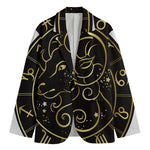 Gold And Black Aries Sign Print Men's Cotton Blazer