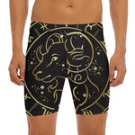 Gold And Black Aries Sign Print Men's Long Boxer Briefs