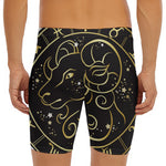 Gold And Black Aries Sign Print Men's Long Boxer Briefs