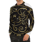 Gold And Black Aries Sign Print Men's Long Sleeve Rash Guard