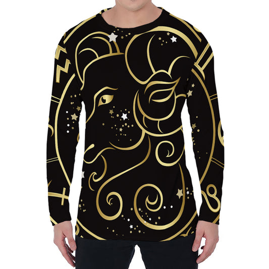 Gold And Black Aries Sign Print Men's Long Sleeve T-Shirt