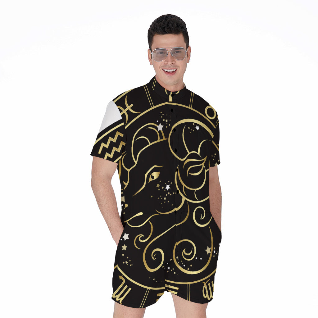 Gold And Black Aries Sign Print Men's Rompers