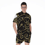 Gold And Black Aries Sign Print Men's Rompers