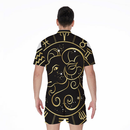Gold And Black Aries Sign Print Men's Rompers