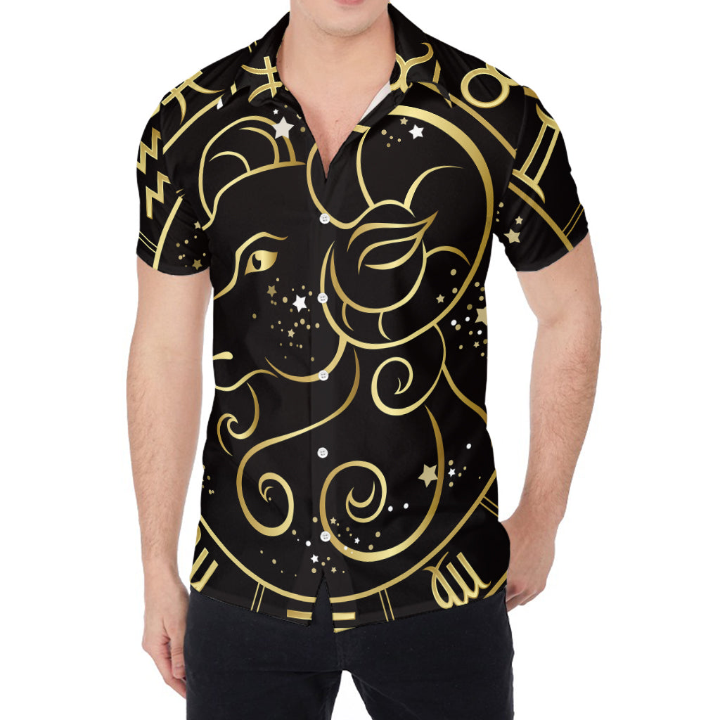 Gold And Black Aries Sign Print Men's Shirt