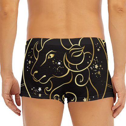 Gold And Black Aries Sign Print Men's Short Boxer Briefs