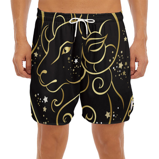 Gold And Black Aries Sign Print Men's Split Running Shorts