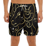 Gold And Black Aries Sign Print Men's Split Running Shorts
