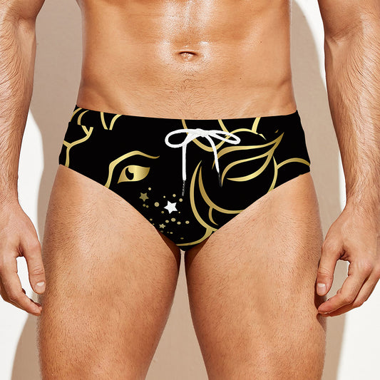 Gold And Black Aries Sign Print Men's Swim Briefs