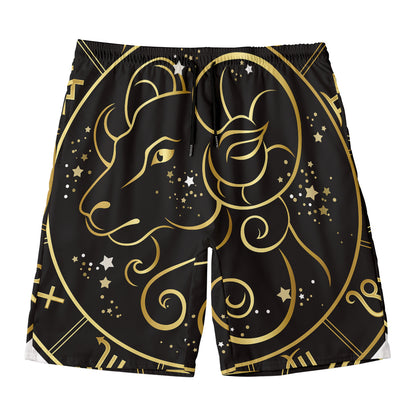 Gold And Black Aries Sign Print Men's Swim Trunks