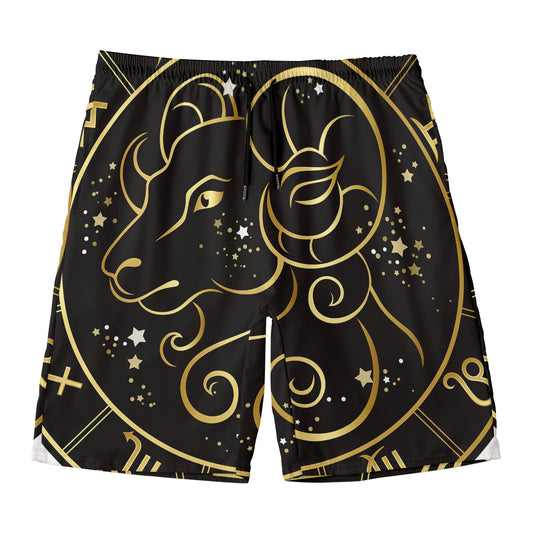 Gold And Black Aries Sign Print Men's Swim Trunks