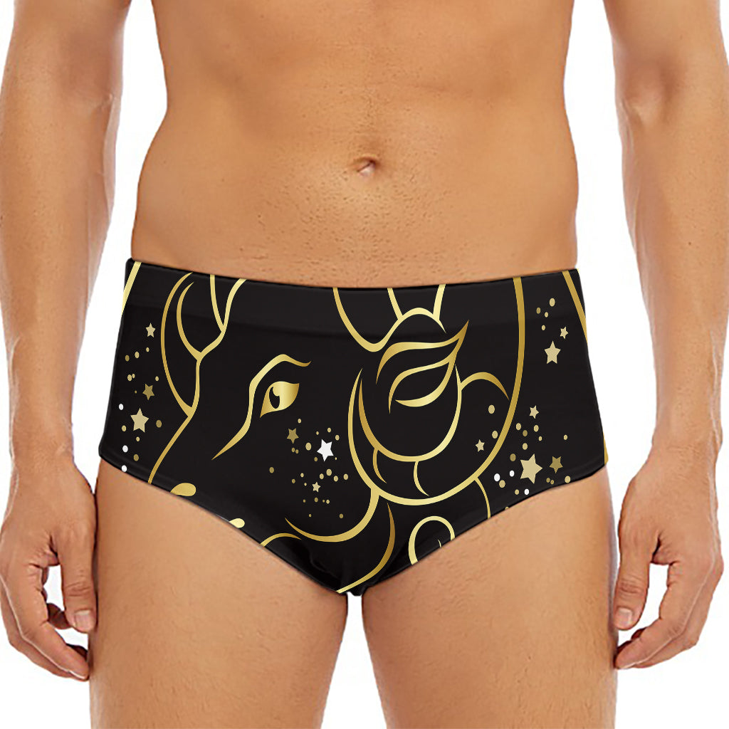 Gold And Black Aries Sign Print Men's Triangle Swim Briefs