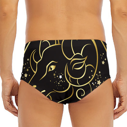 Gold And Black Aries Sign Print Men's Triangle Swim Briefs