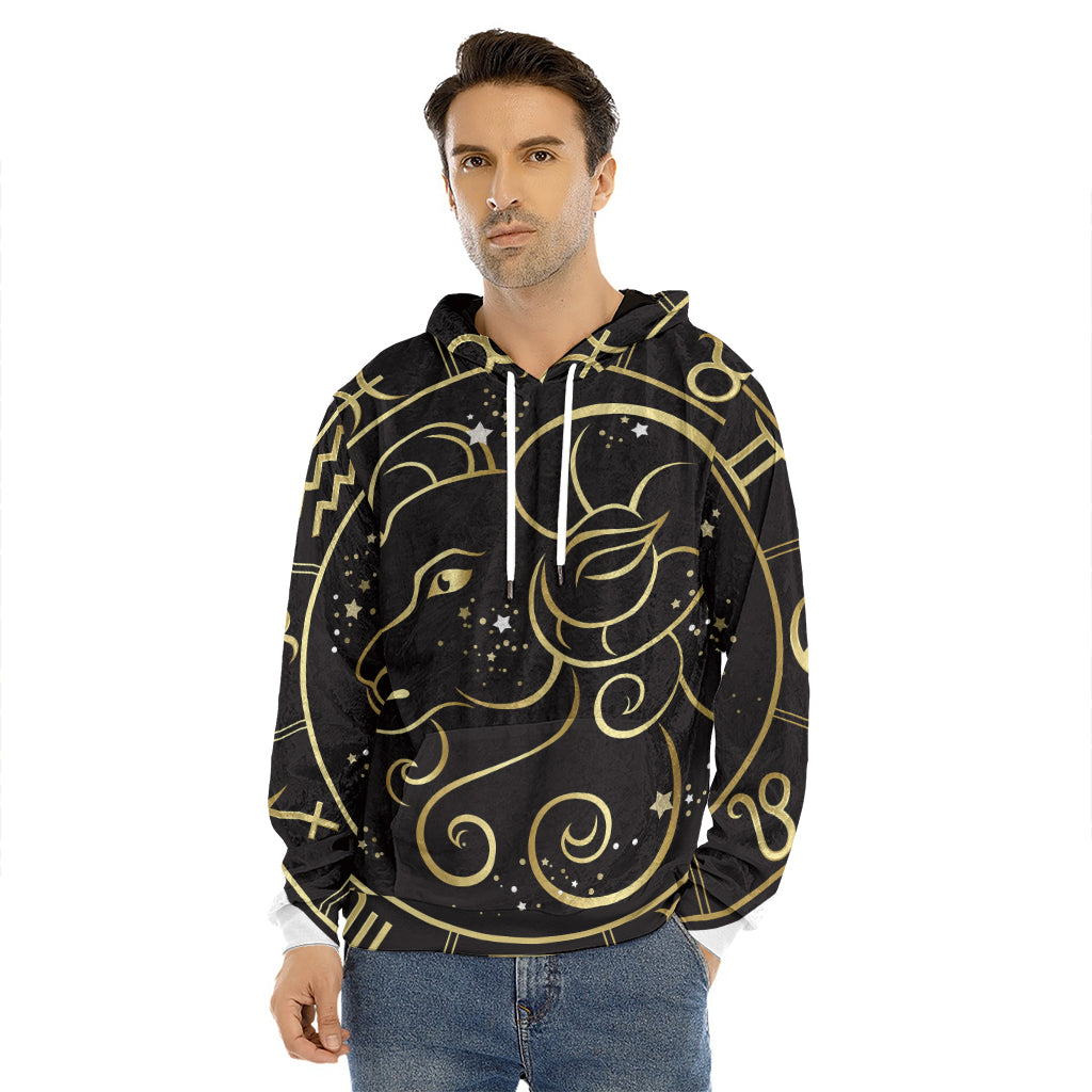 Gold And Black Aries Sign Print Men's Velvet Pullover Hoodie