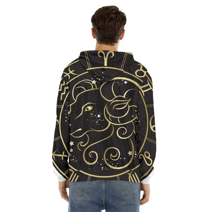 Gold And Black Aries Sign Print Men's Velvet Pullover Hoodie