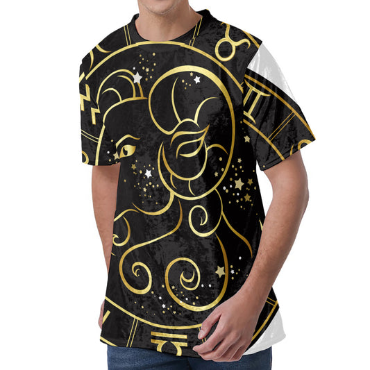 Gold And Black Aries Sign Print Men's Velvet T-Shirt