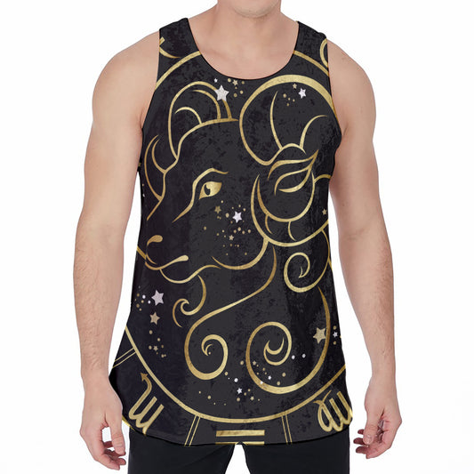 Gold And Black Aries Sign Print Men's Velvet Tank Top