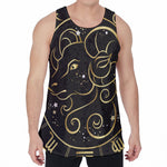 Gold And Black Aries Sign Print Men's Velvet Tank Top