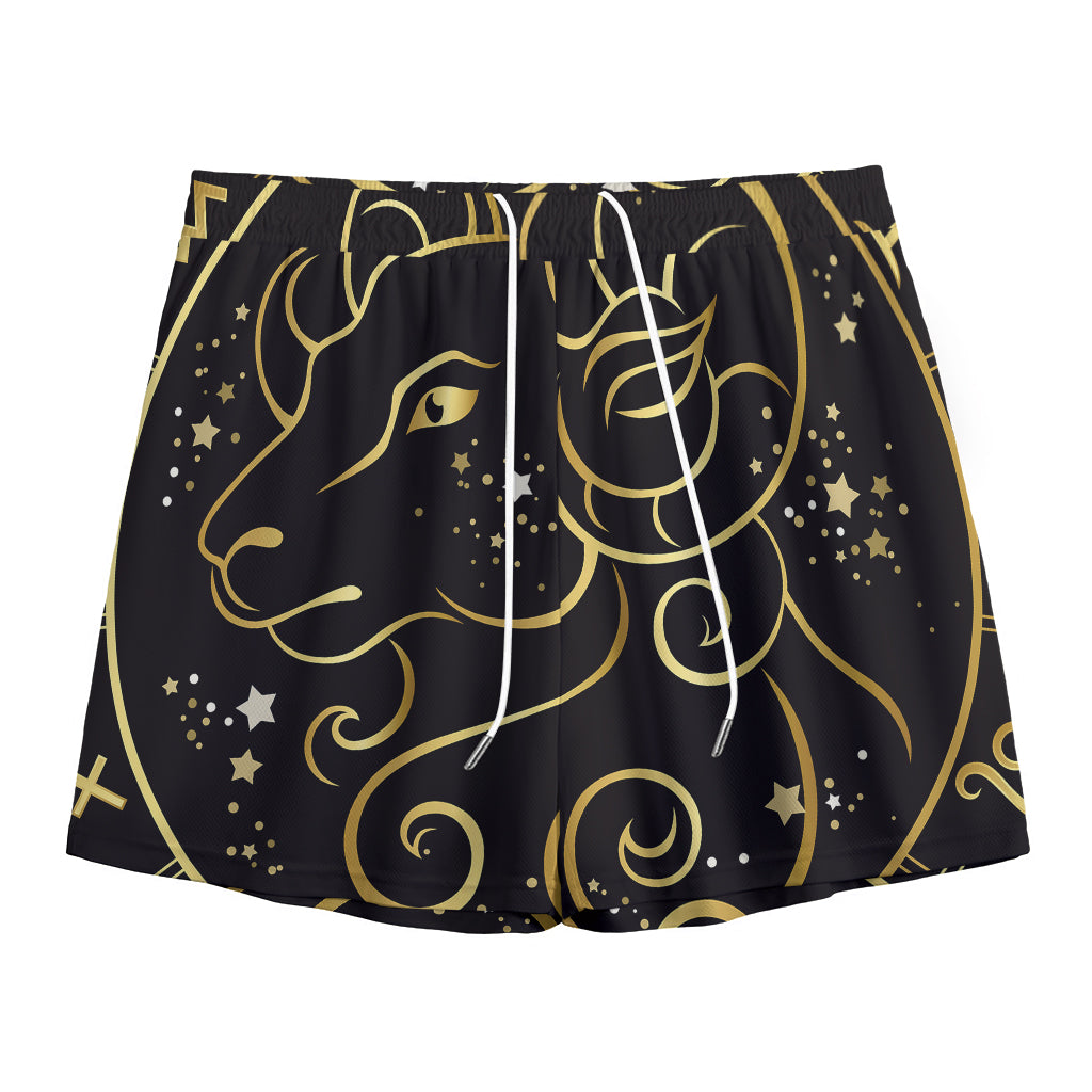 Gold And Black Aries Sign Print Mesh Shorts
