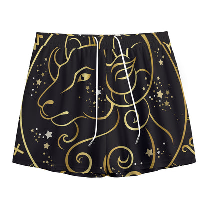 Gold And Black Aries Sign Print Mesh Shorts