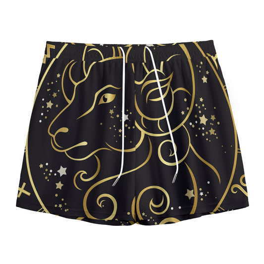 Gold And Black Aries Sign Print Mesh Shorts