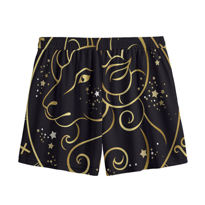 Gold And Black Aries Sign Print Mesh Shorts
