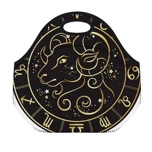 Gold And Black Aries Sign Print Neoprene Lunch Bag