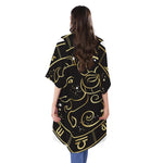 Gold And Black Aries Sign Print Open Front Beach Cover Up