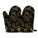 Gold And Black Aries Sign Print Oven Mitts