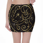 Gold And Black Aries Sign Print Pencil Mini Skirt