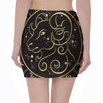Gold And Black Aries Sign Print Pencil Mini Skirt