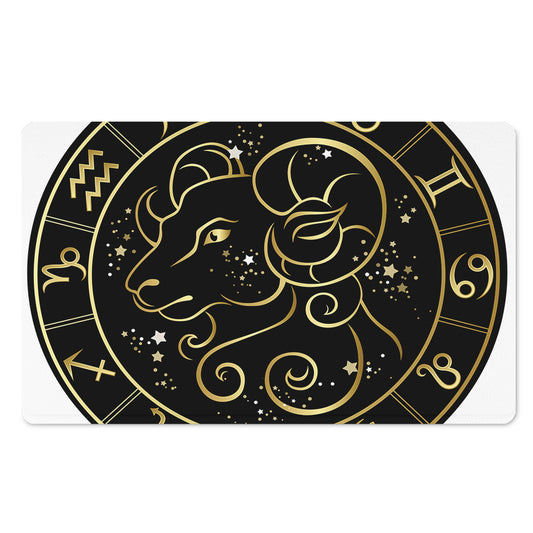 Gold And Black Aries Sign Print Polyester Doormat