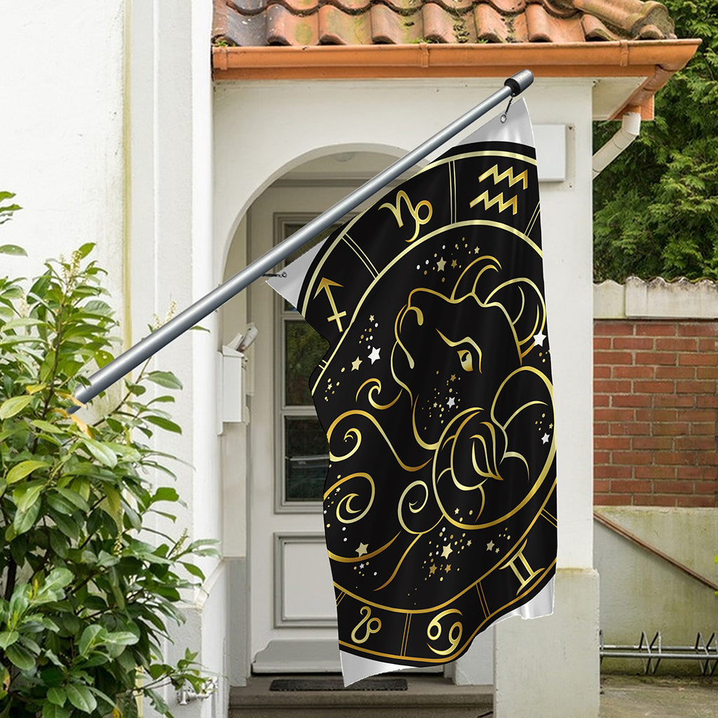 Gold And Black Aries Sign Print Polyester Flag