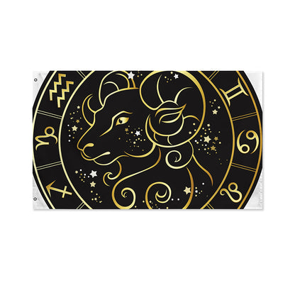 Gold And Black Aries Sign Print Polyester Flag