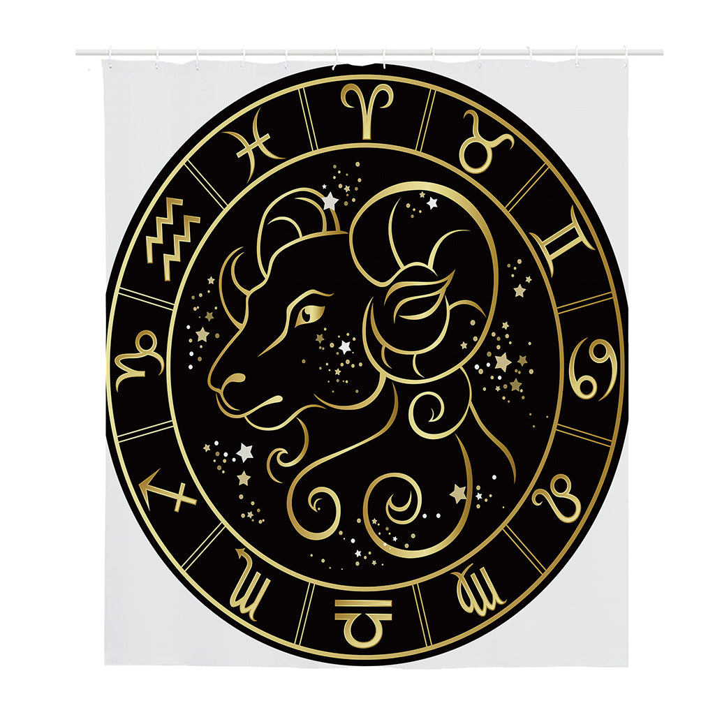 Gold And Black Aries Sign Print Polyester Shower Curtain