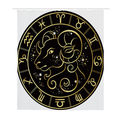 Gold And Black Aries Sign Print Polyester Shower Curtain