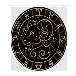 Gold And Black Aries Sign Print Polyester Shower Curtain